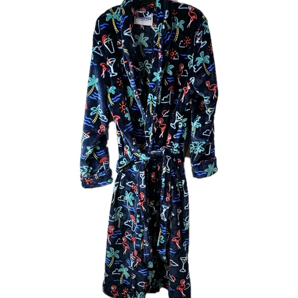 Chubbies‎ Robe One Size Mens Pink Flamingo Plush Fleece Hooded Cozy Lounge